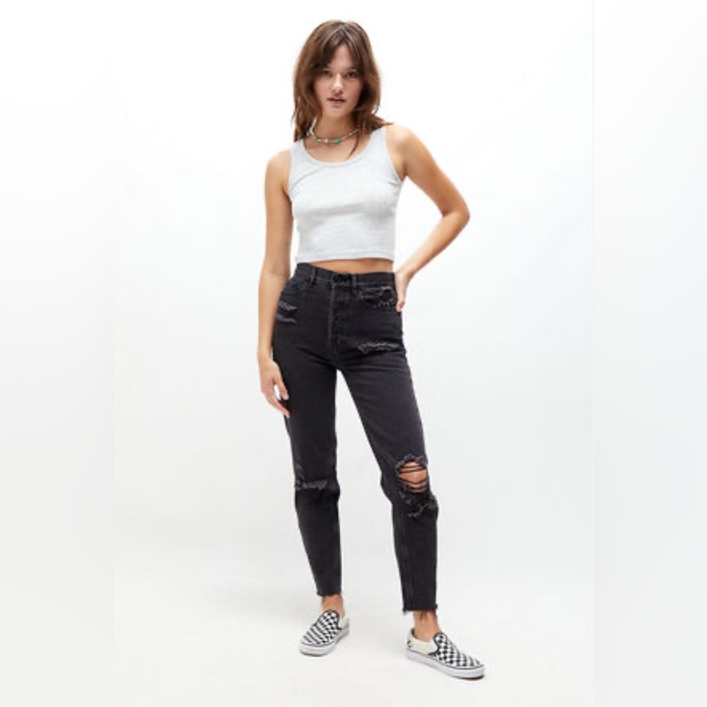 PacSun Faded Black Distressed High Waisted Cropped Skinny Jeans, Size 22/25”